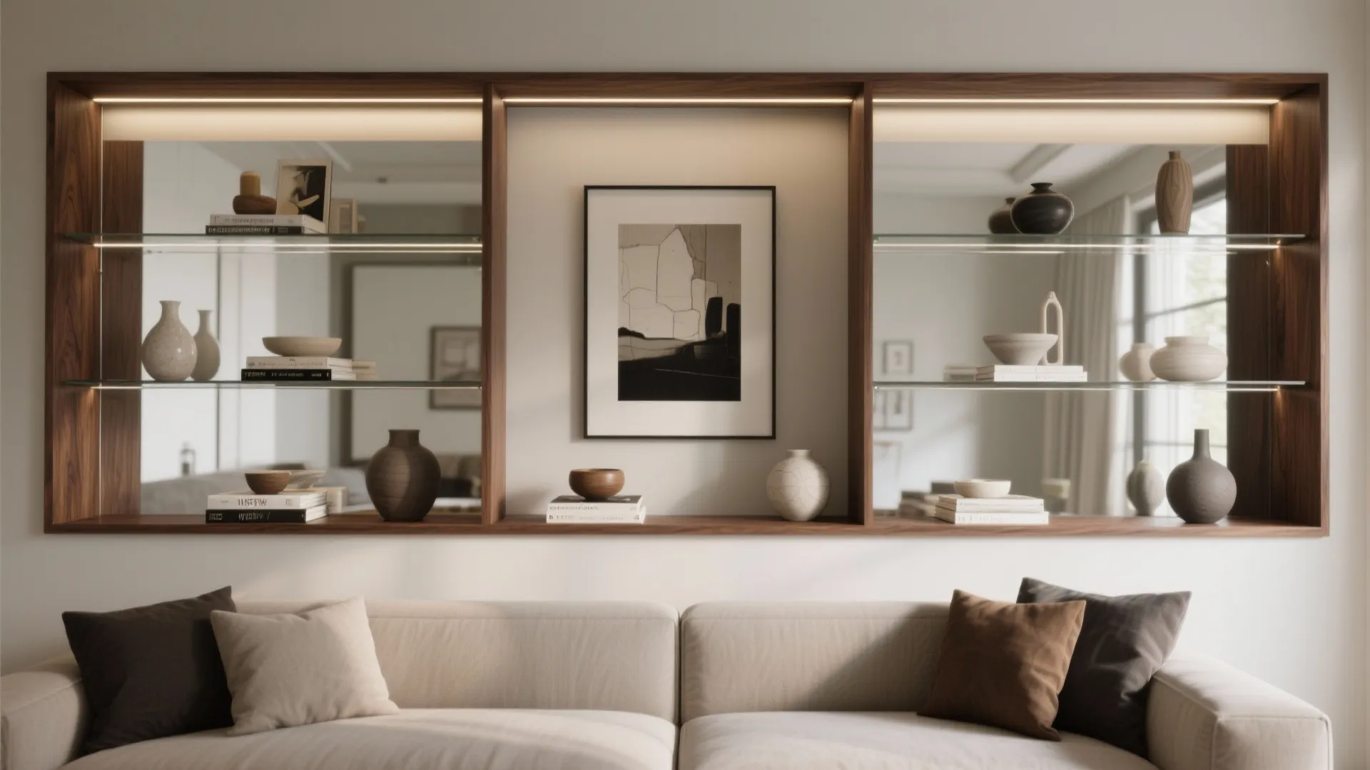 Glass-Backed Display Shelves in Walnut