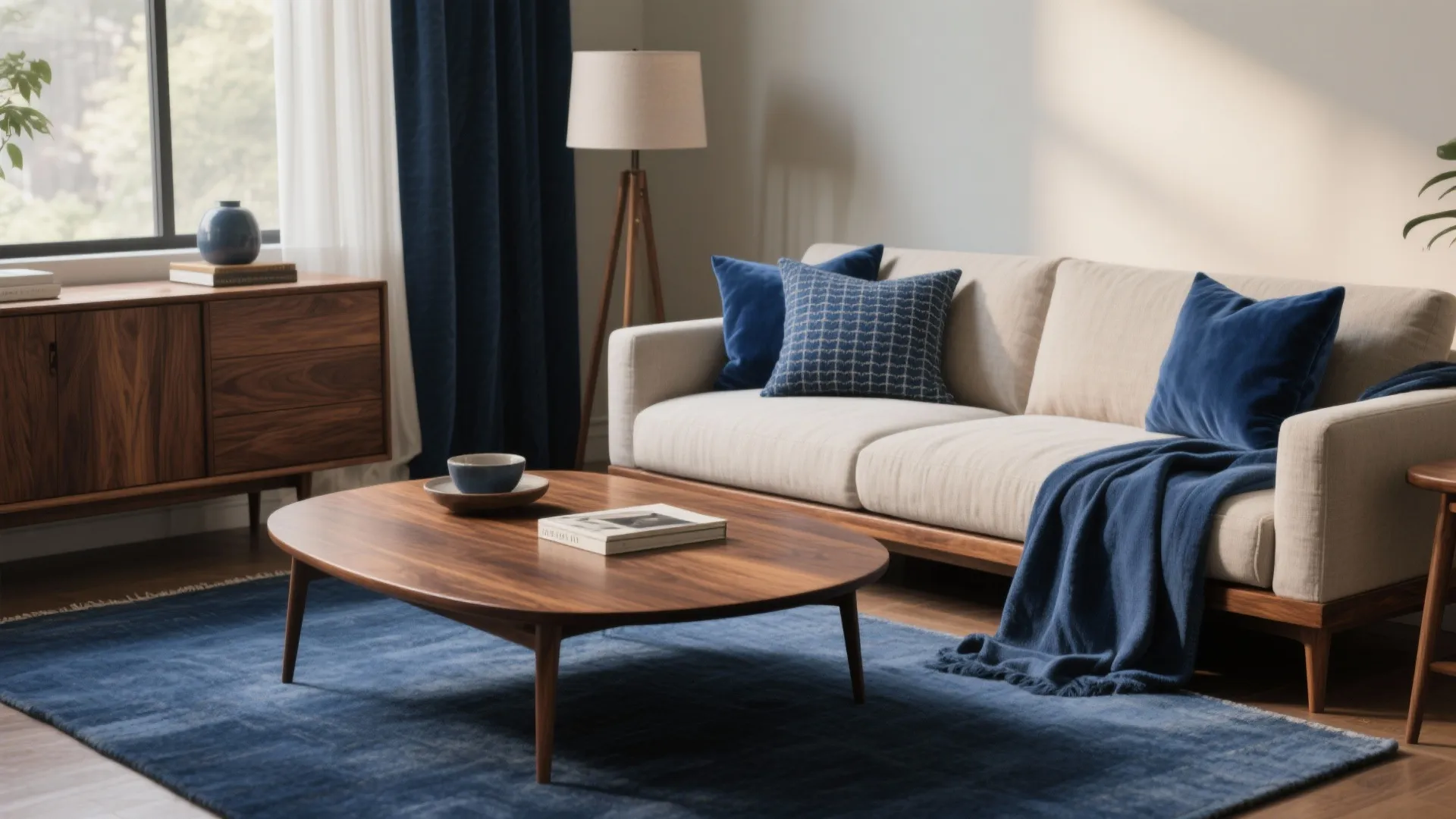 1. Warm Walnut + Cool Indigo Contrast