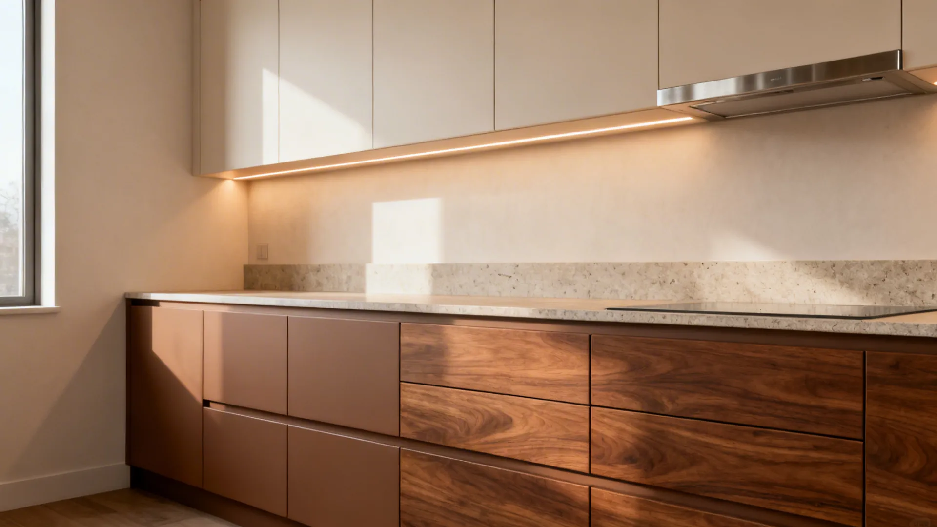 Warm-toned cabinetry with durable finishes