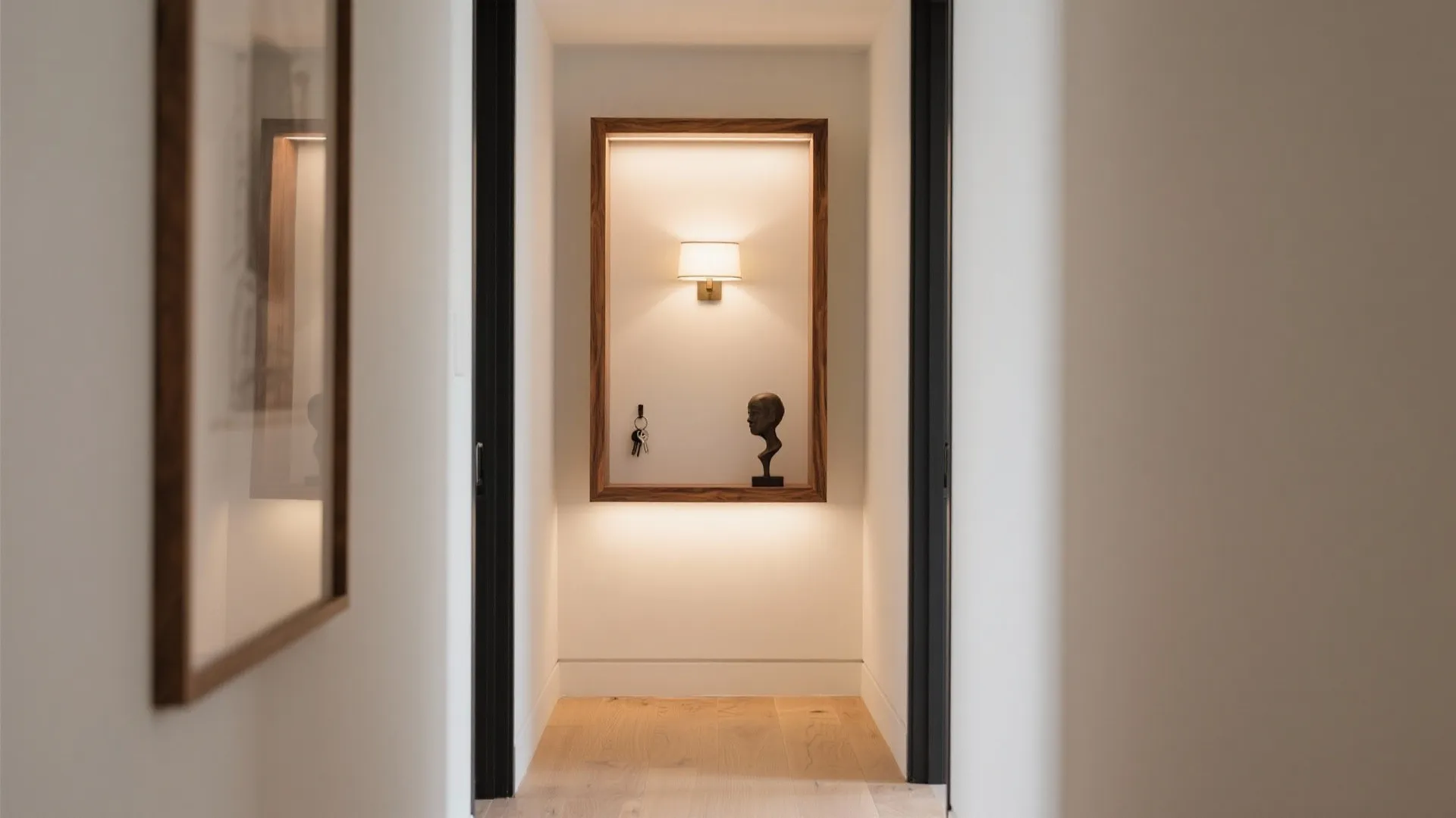 Framed Niche with Walnut Detail and Sconce