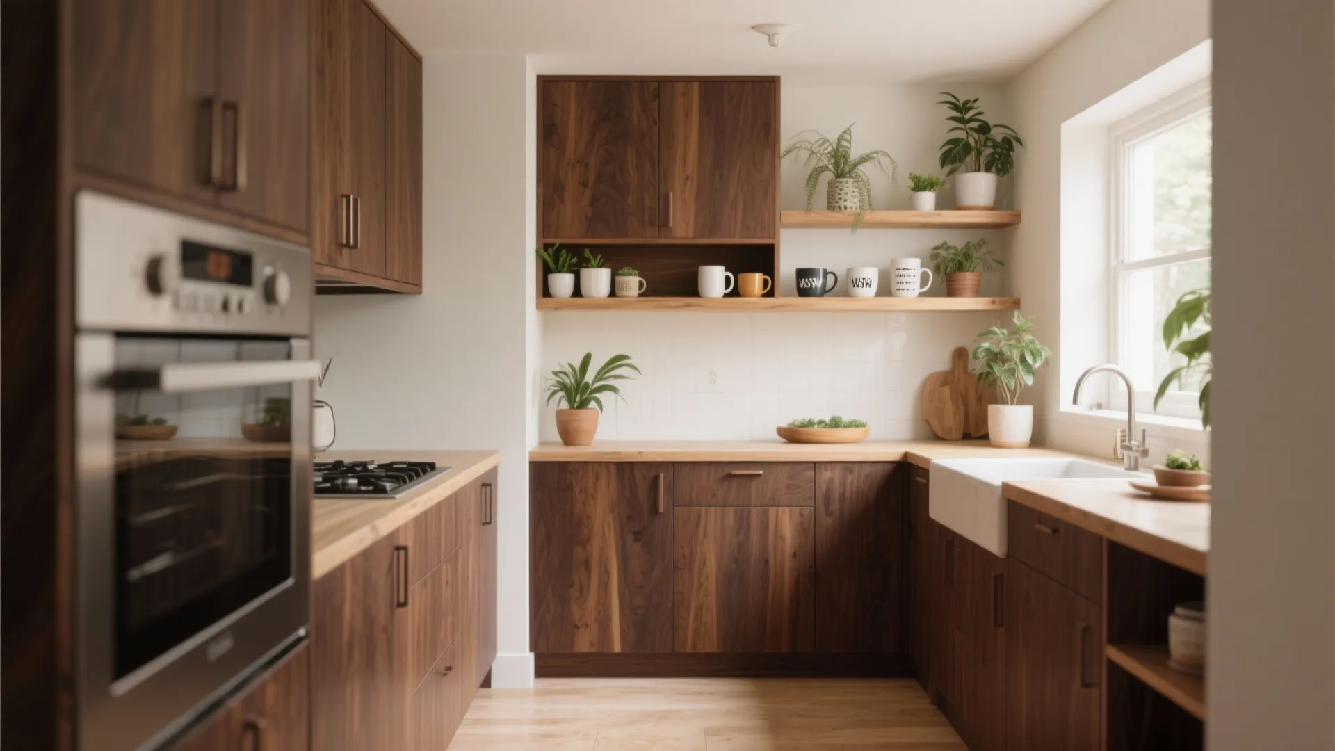 1. Mix Dark Brown Cabinets with Open Shelving