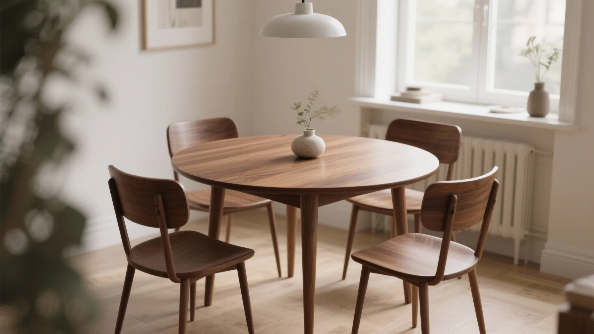 1. Classic walnut round table with tapered legs