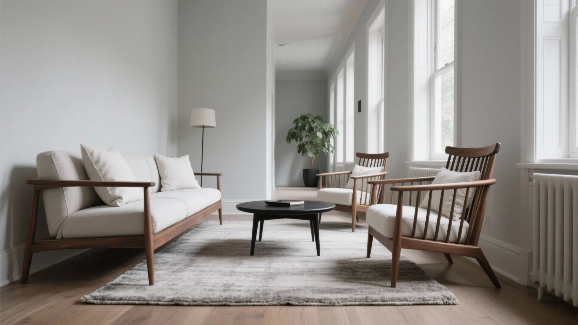 Slim-profile walnut seating ensemble