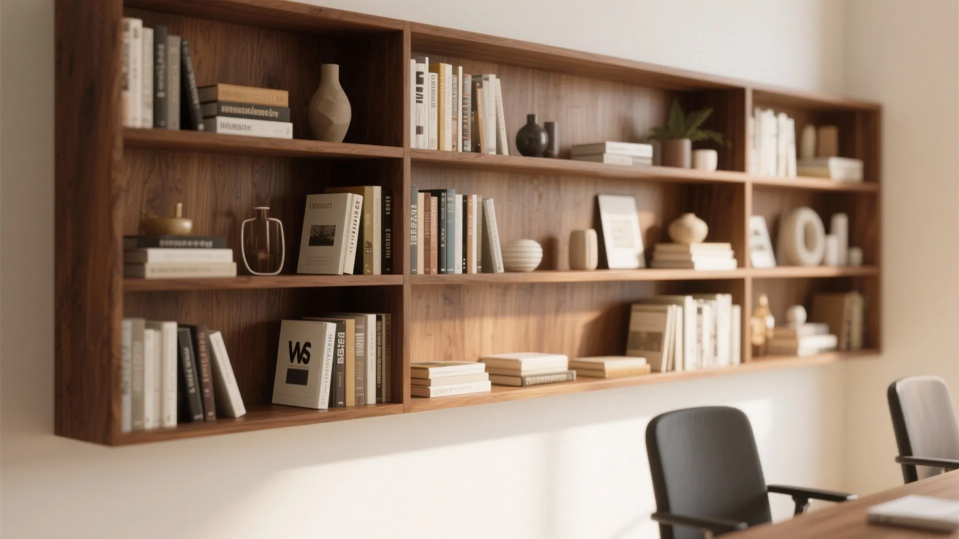 5. Built-In Shelving with Wood Accents