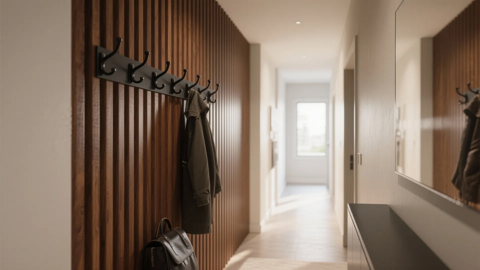 Slatted Wood Feature Wall with Hidden Hooks