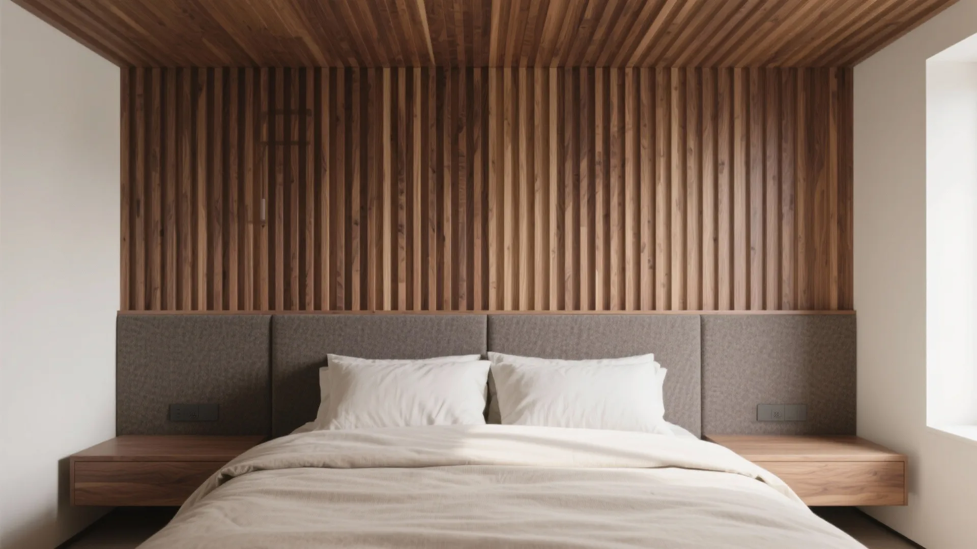 5) Wood Tone Panels or Slats for Warmth and Acoustics