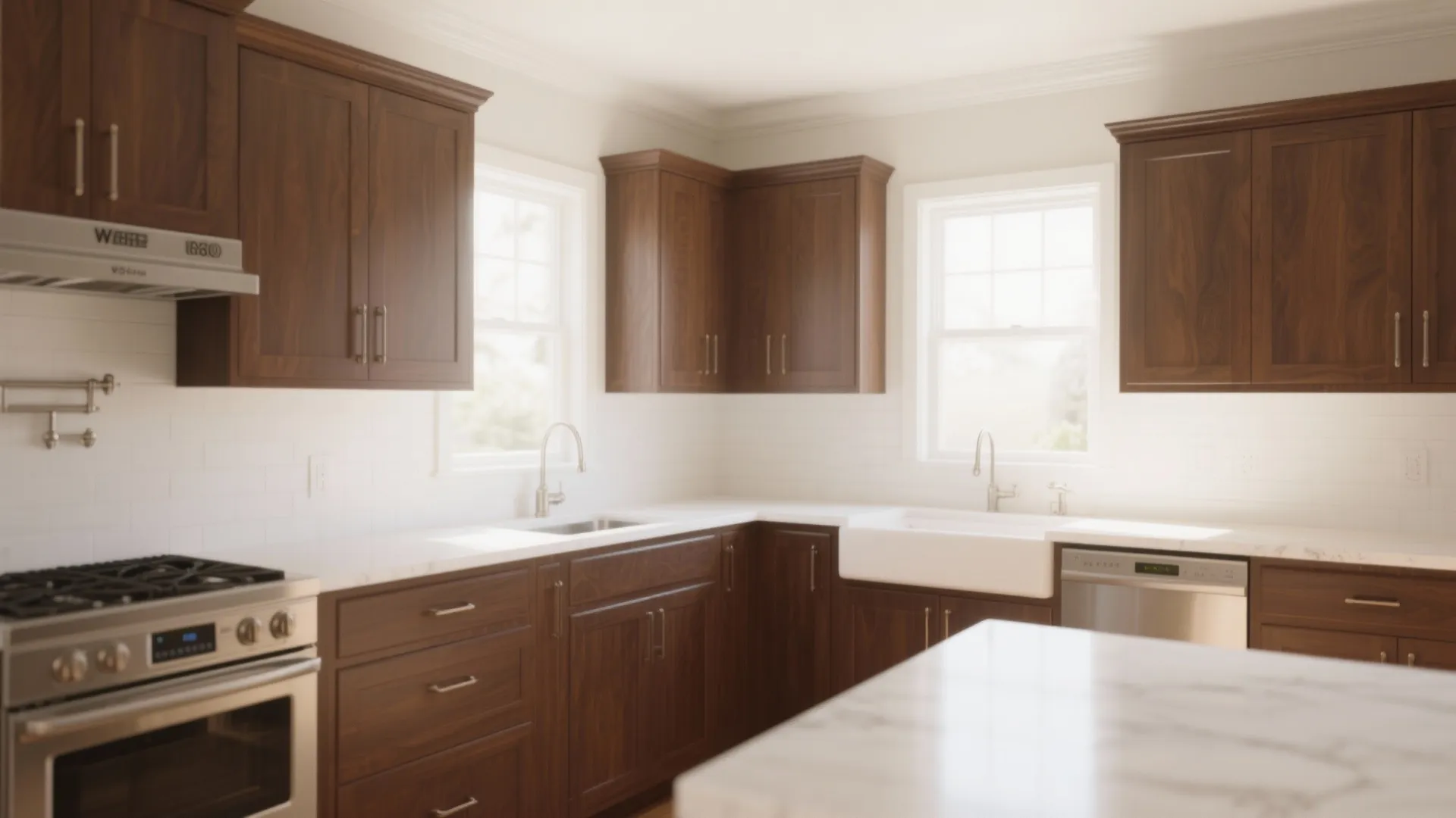 1. Walnut Cabinets with Soft White Walls