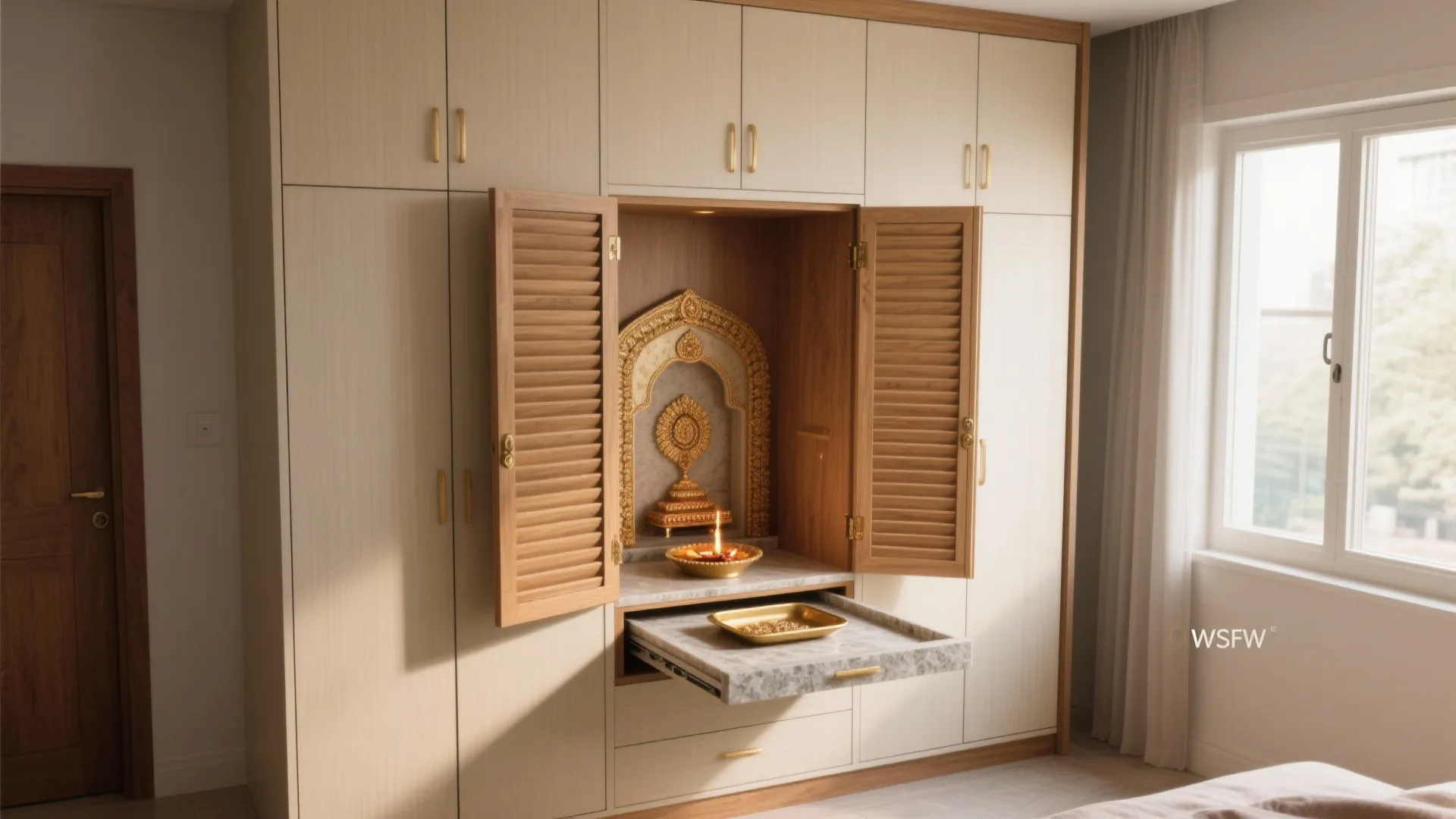 Foldaway Pooja Cabinet Inside a Tall Wardrobe