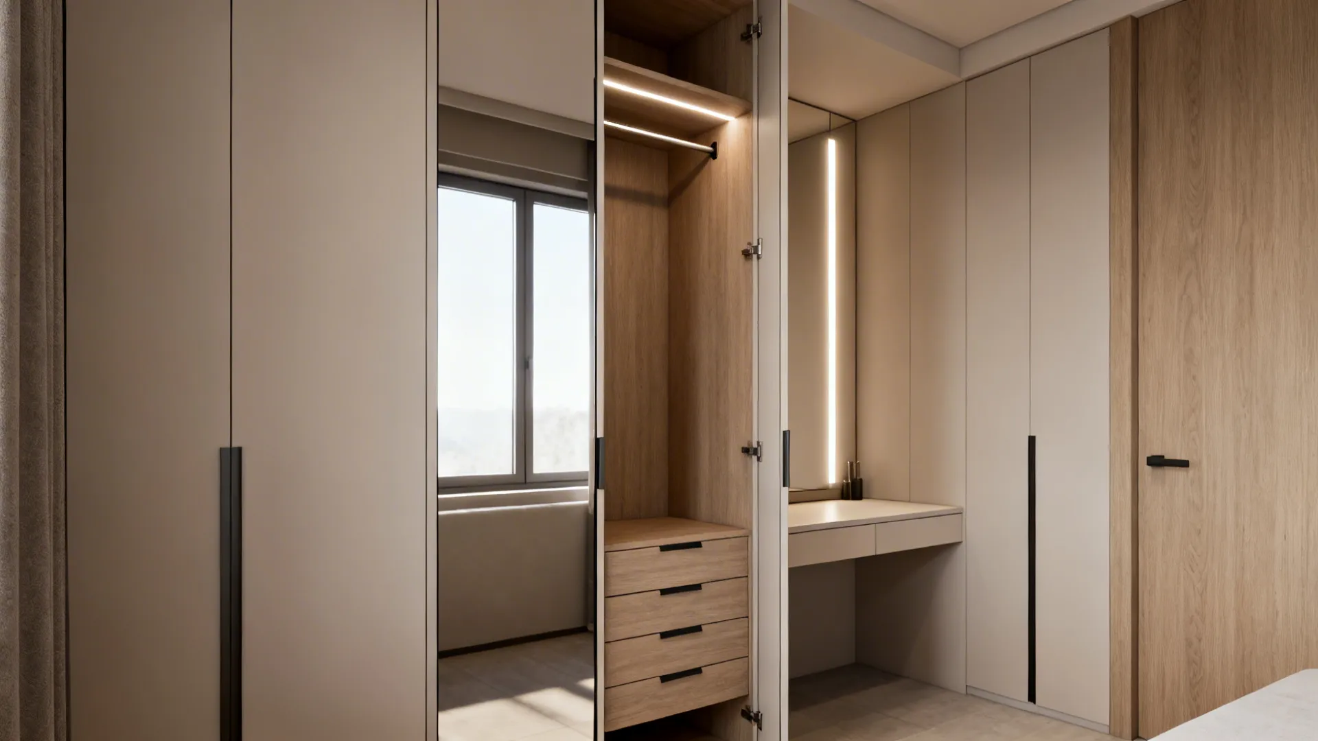 3. Multifunctional wardrobe with integrated mirror