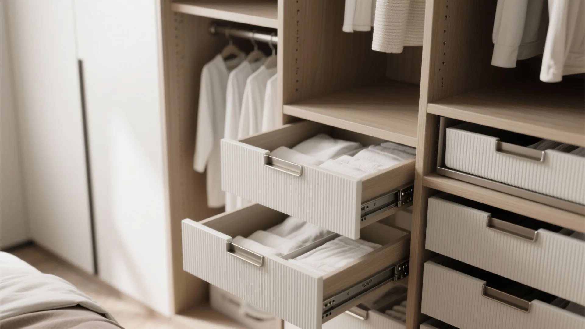 Storage-first bedrooms with calm palettes