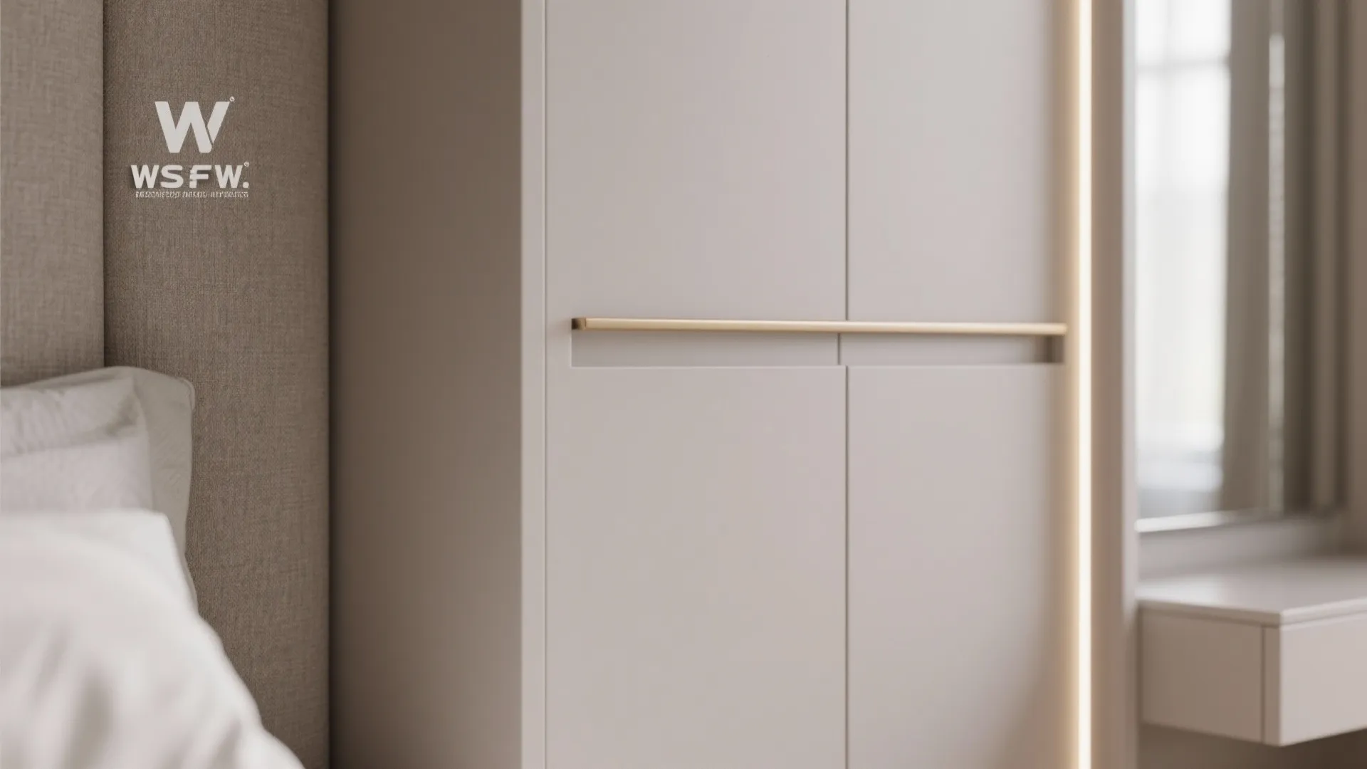 Bedroom Storage Walls with Quiet Colors