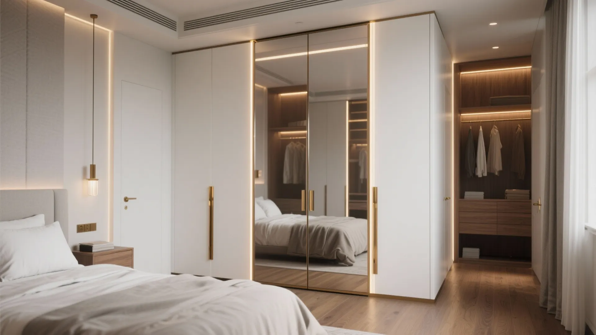Mirrored Wardrobe Doors with Integrated Lighting
