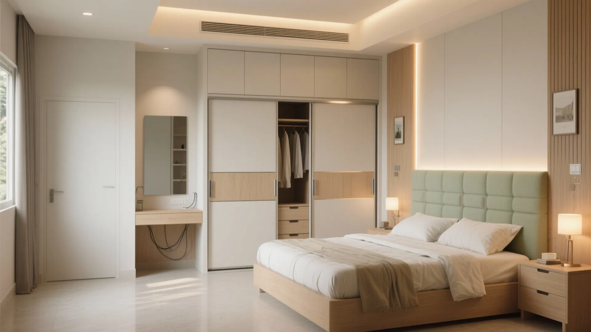 Bedroom suite with wardrobe niche and sliding doors