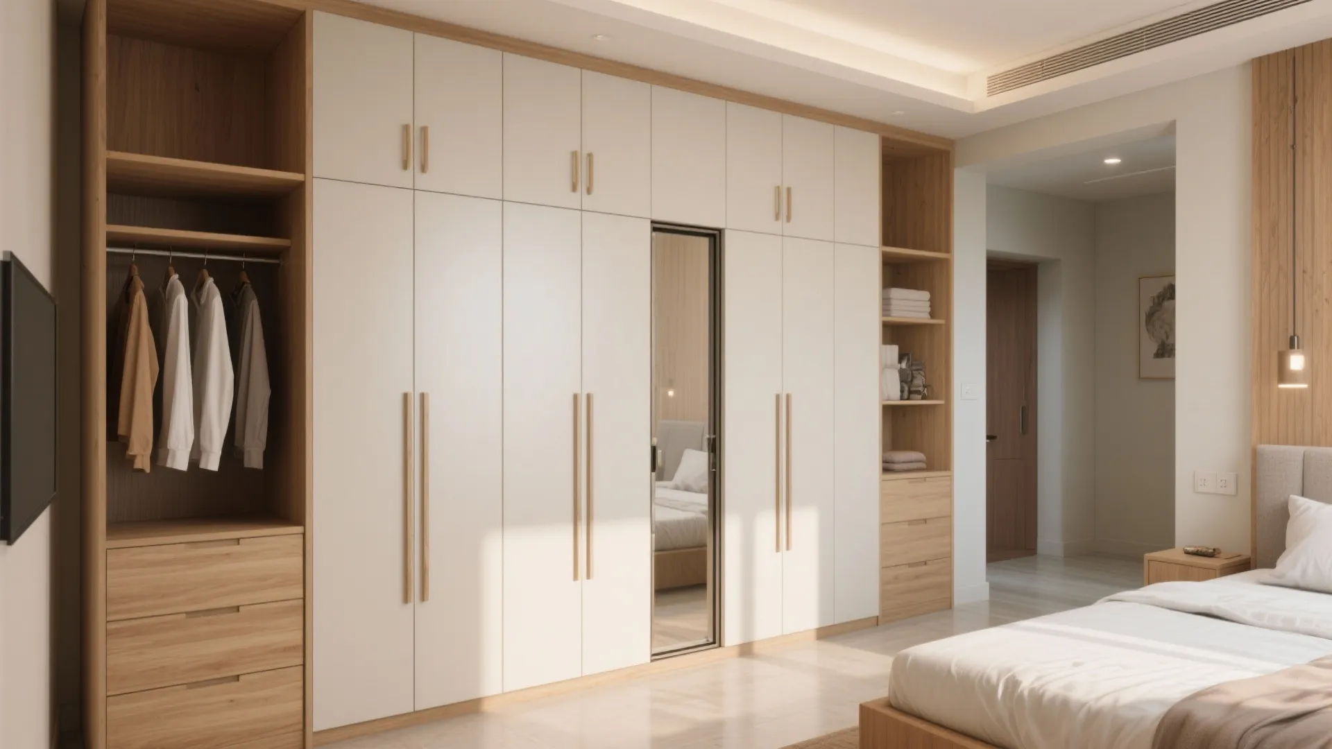Smart Bedroom Storage with Floor-to-Ceiling Wardrobes and Pocket Doors