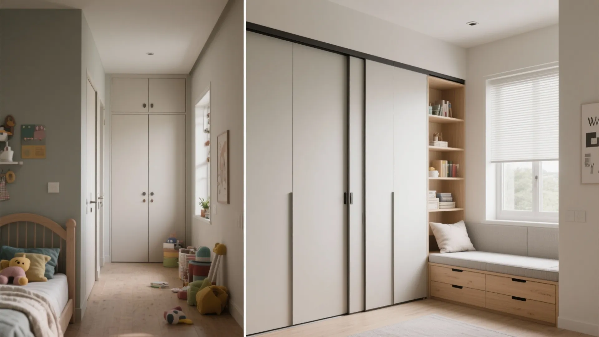 Sliding Wardrobe + Window-Seat Drawers