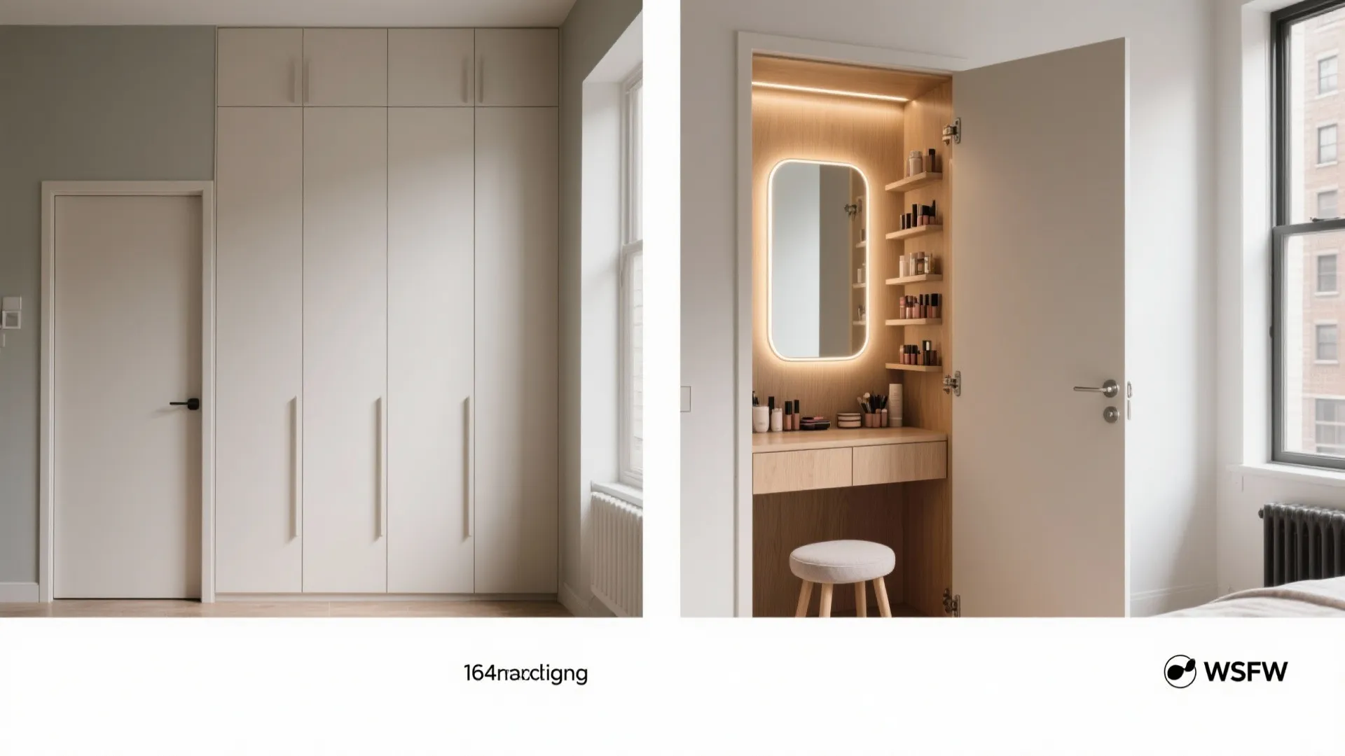3. Built-in cabinet door vanity inside a wardrobe
