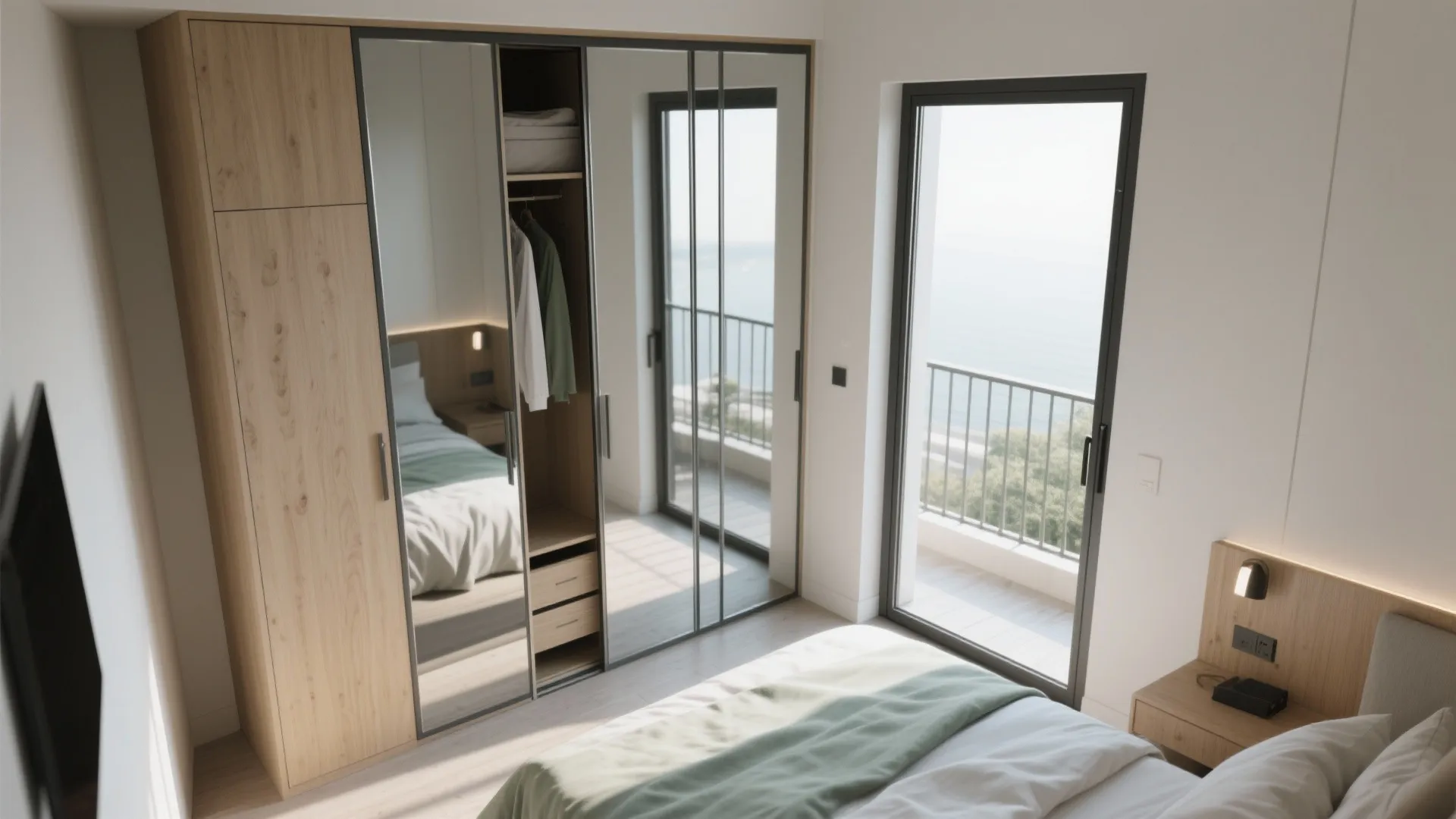 A Compact Wardrobe Wall by the Balcony