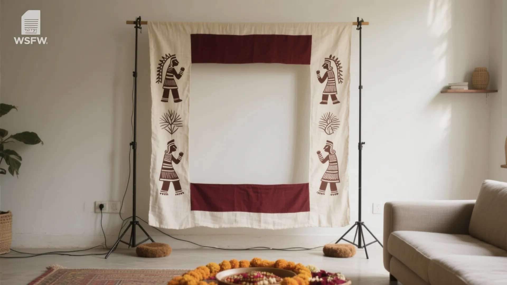 Warli-Inspired Backdrop with Eco Fabrics