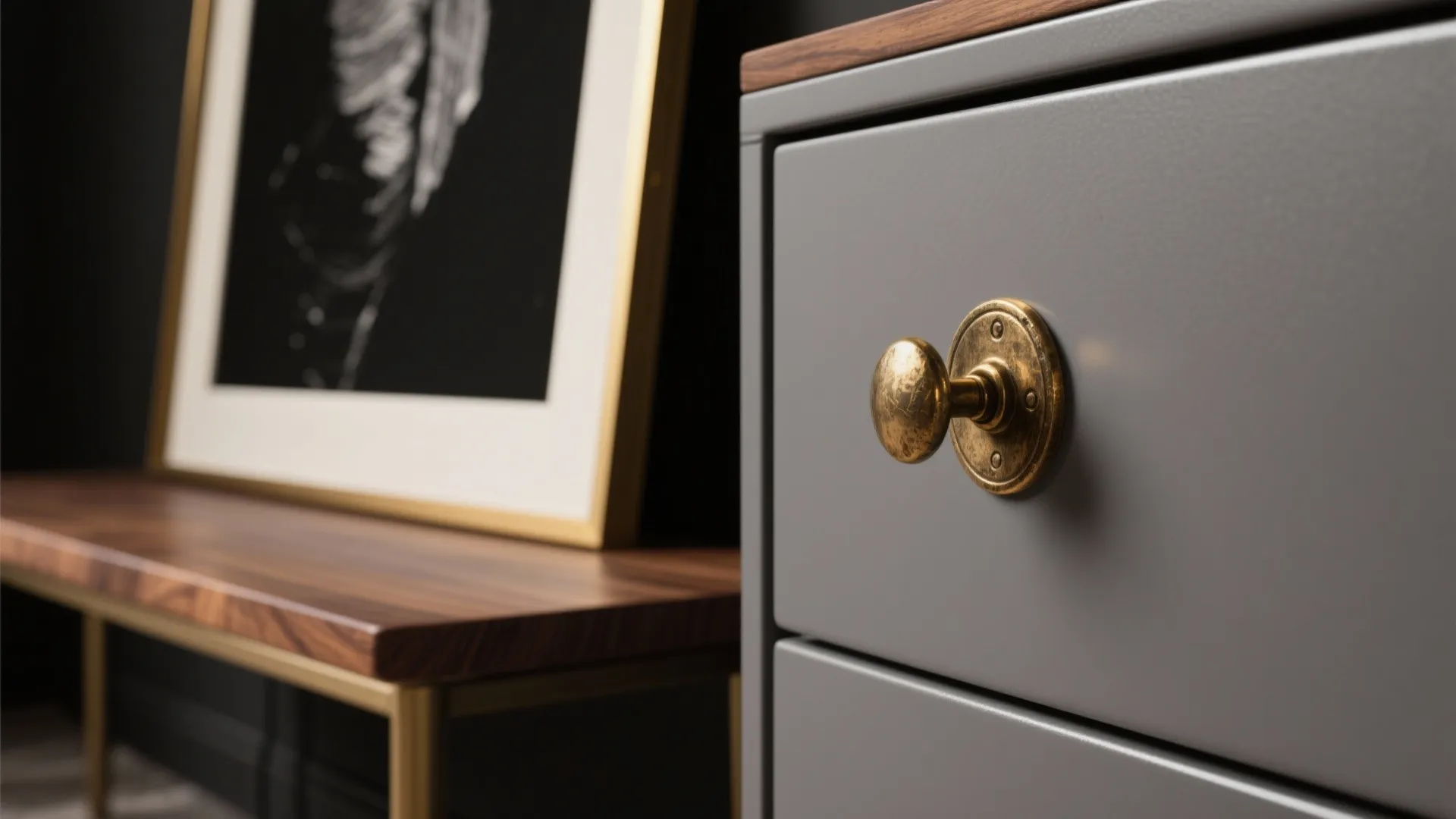 Idea 4: Warm it up—wood, brass, and soft whites make black behave