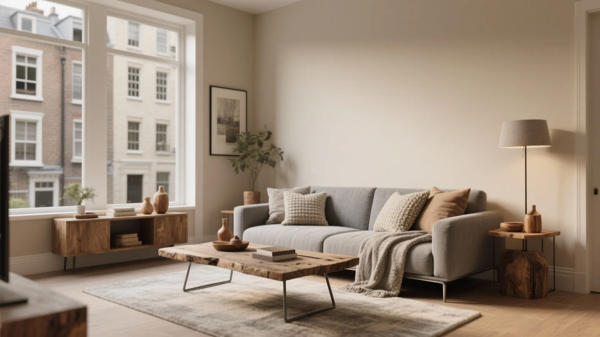 1. Warm Beige Walls + Cool Gray Furnishings