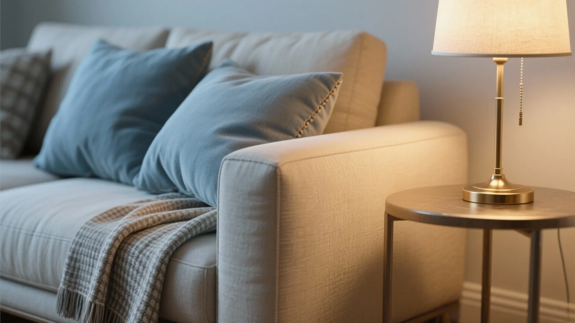 1. Warm Beige Base + Dusty Blue Accents