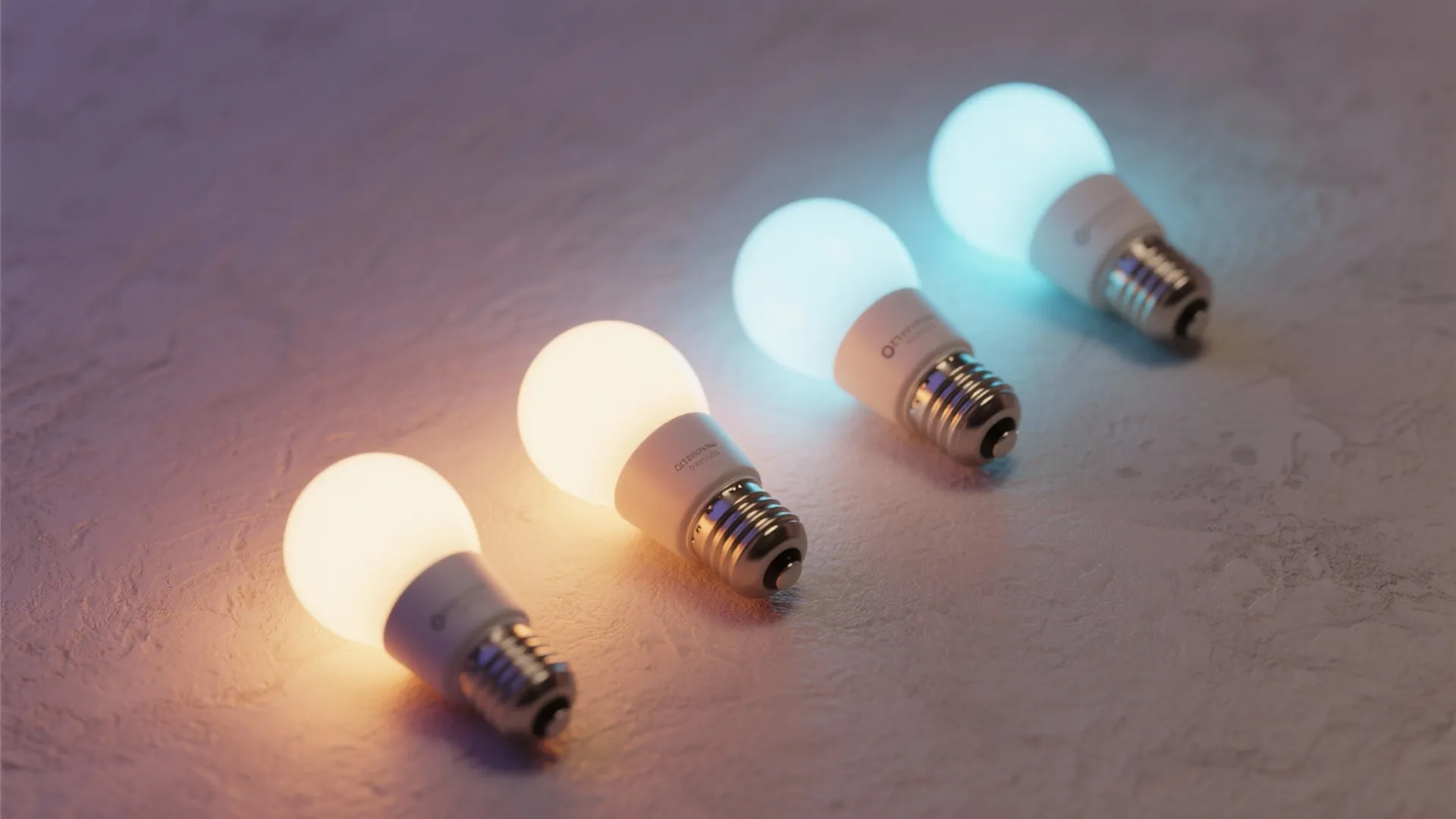 Flat lay of warm and cool tone LED bulbs