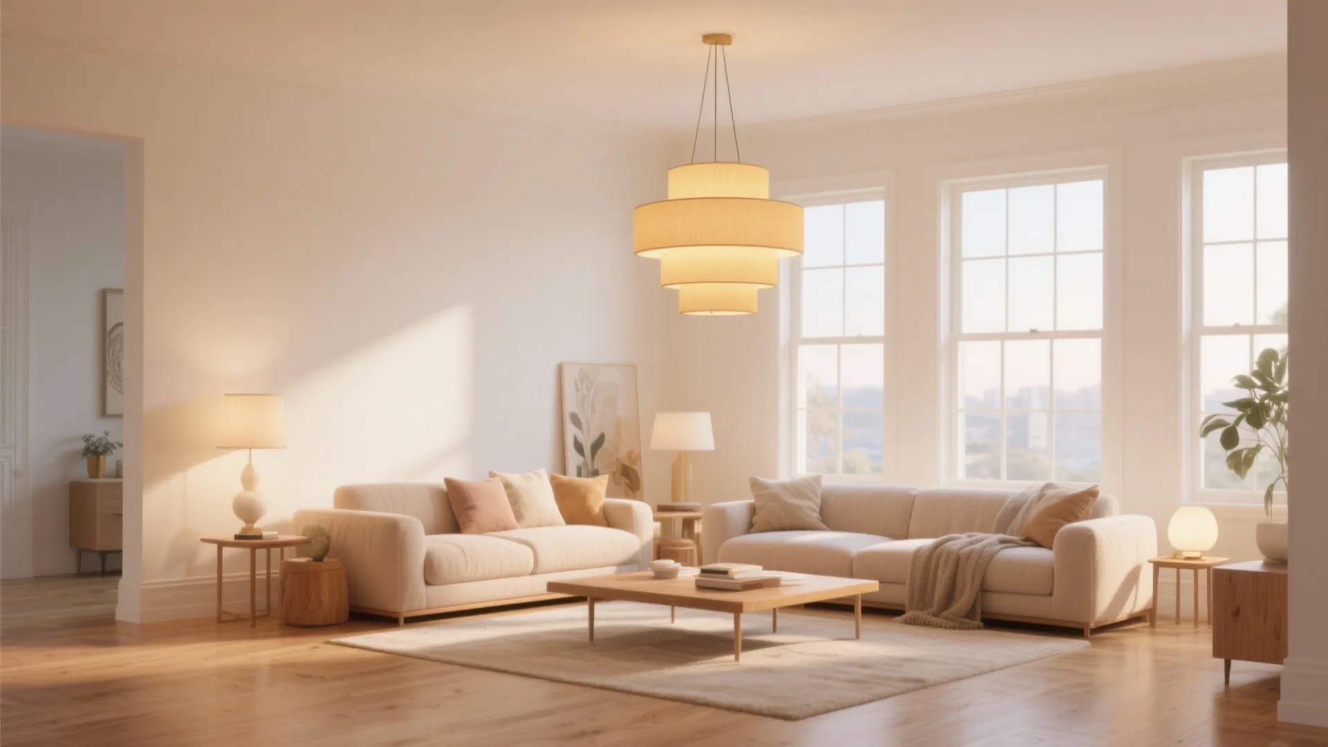 Warm Whites to Cozy a Large Open Space