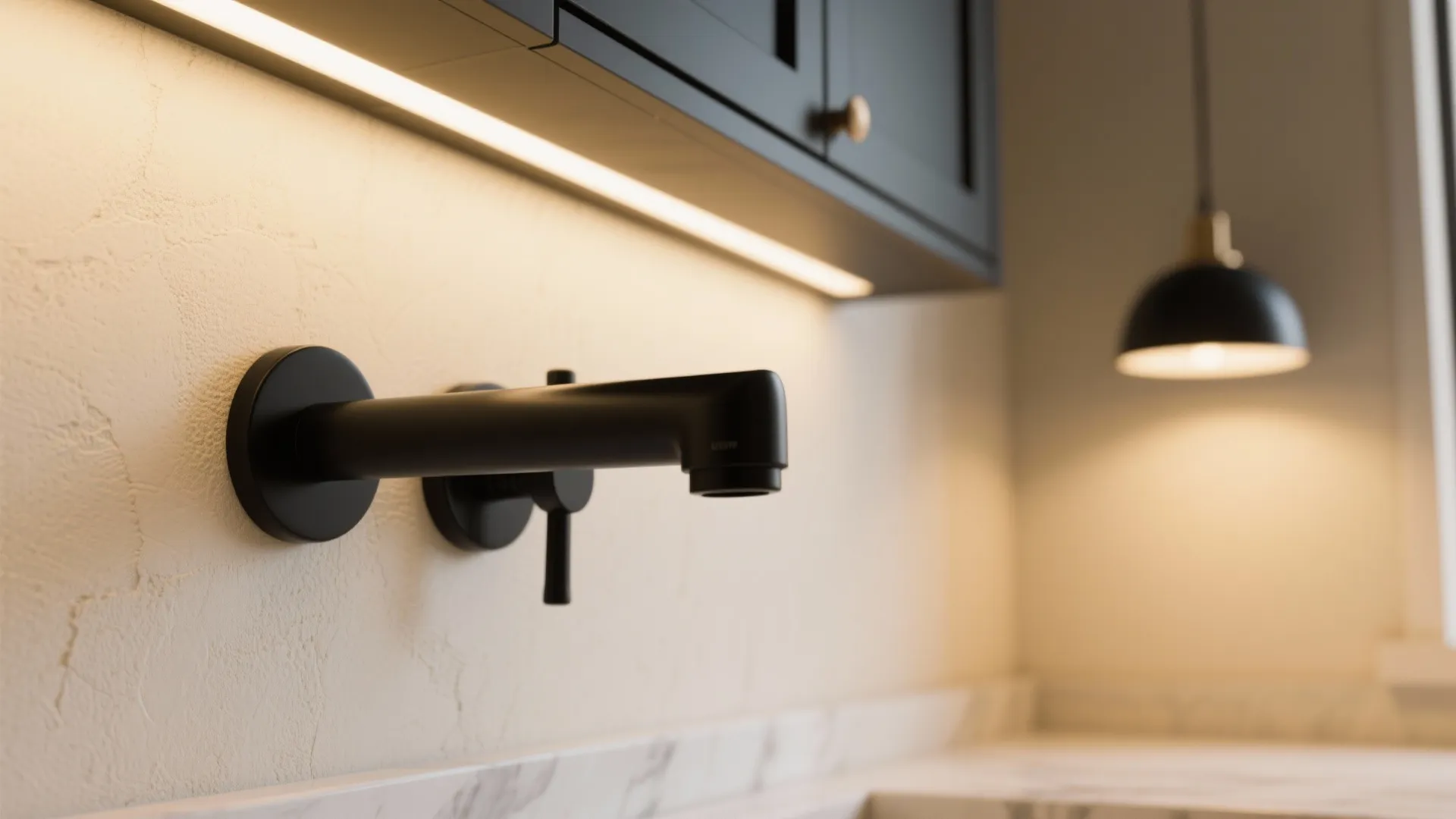 2. Warm Cream Walls with Black Hardware and Fixtures