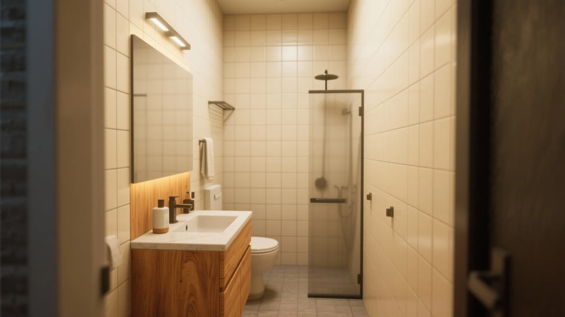 1. Warm Cream with Honey Wood Accents