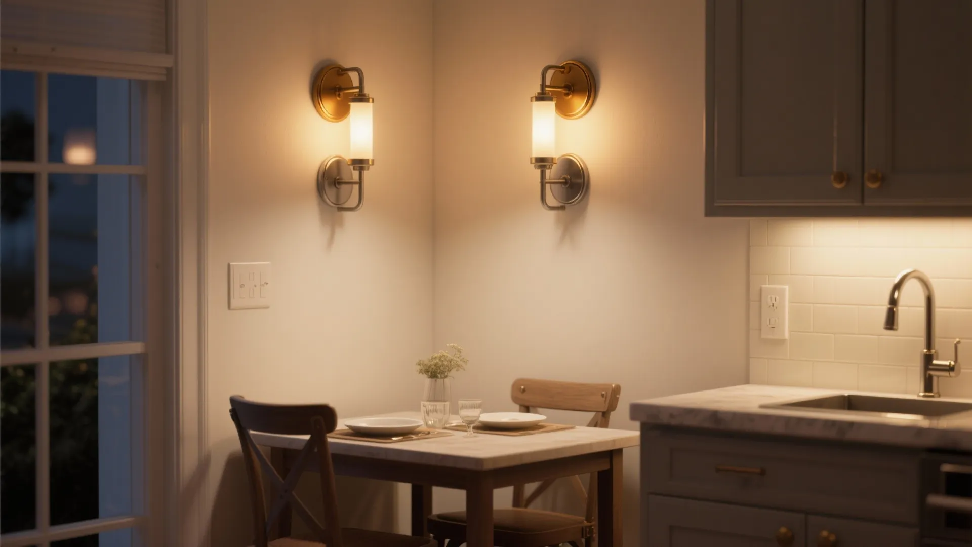 5) Mixed Metals and Warm-White Dimming for Evening Dining