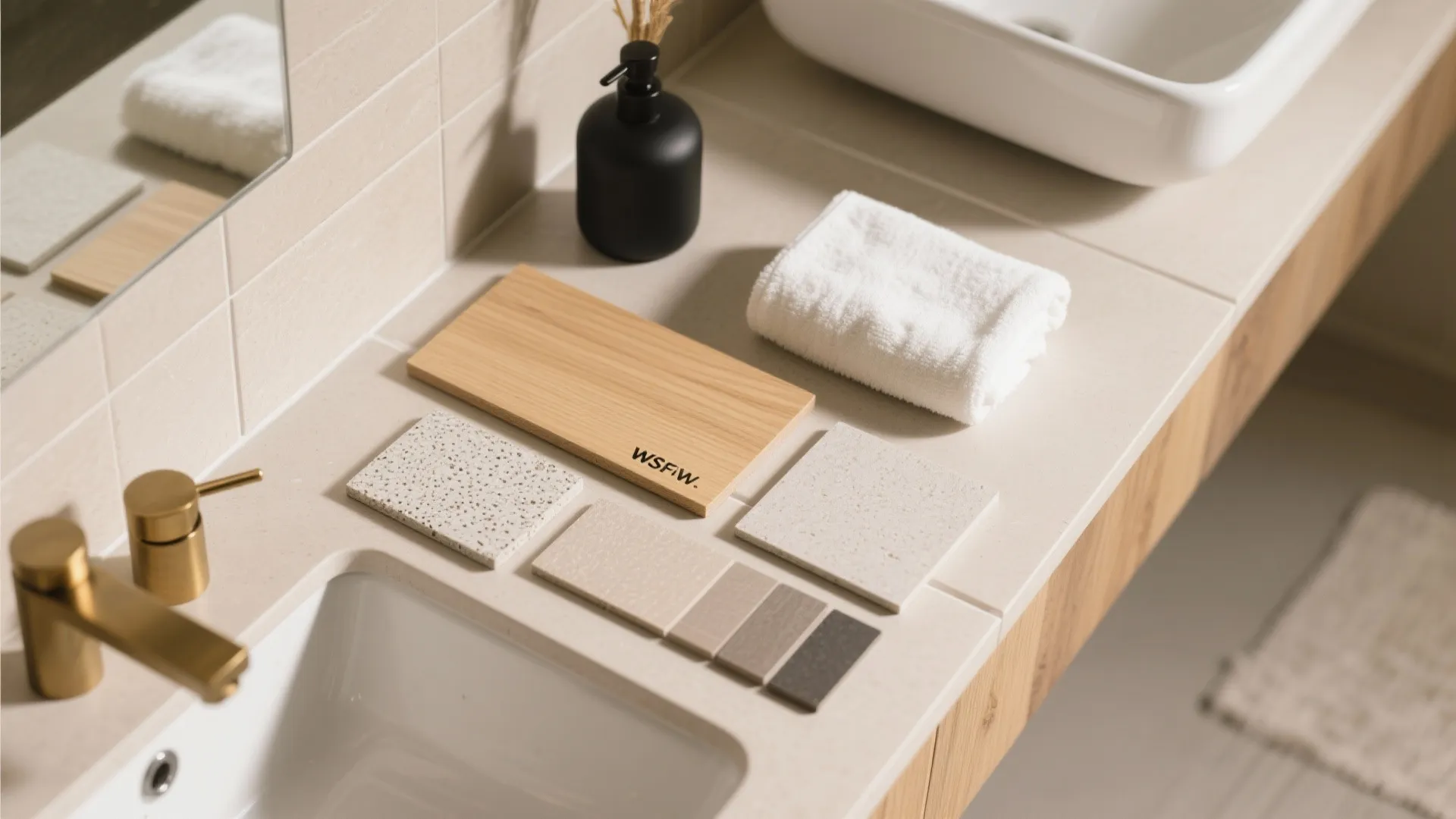 Warm, Spa-Like Counters with Microcement or Compact Laminate