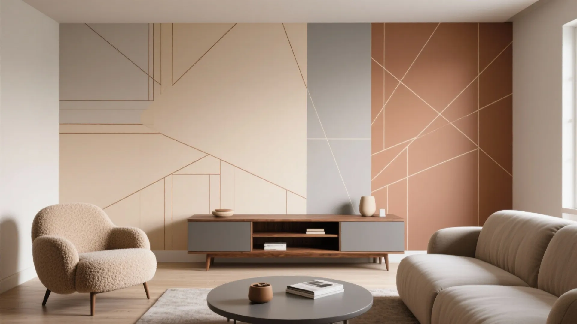 4) Warm Minimalist Geometrics (Soft Lines, Soft Palette)
