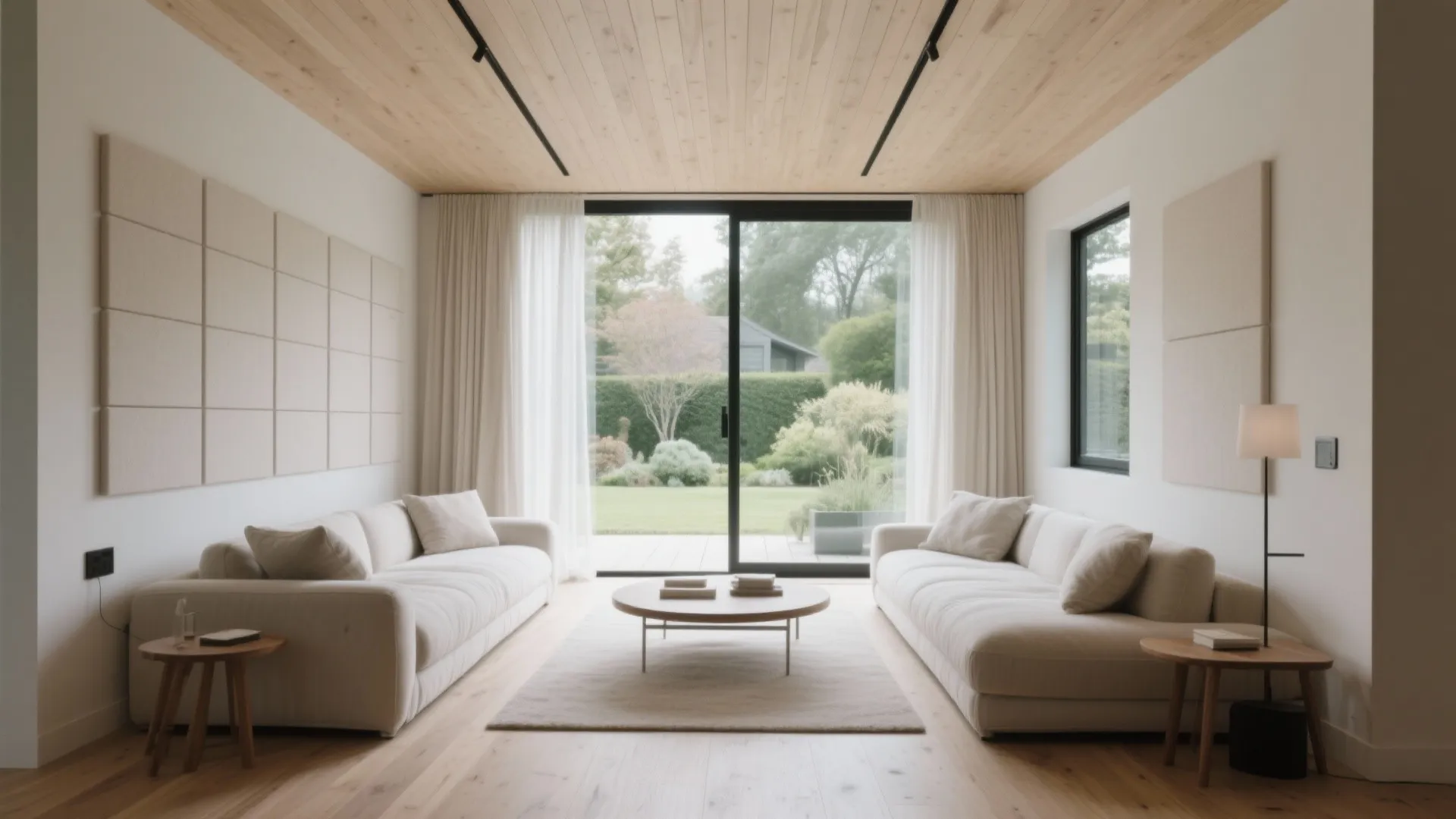 5) Warm the glass box: wood, stone, and acoustic calm