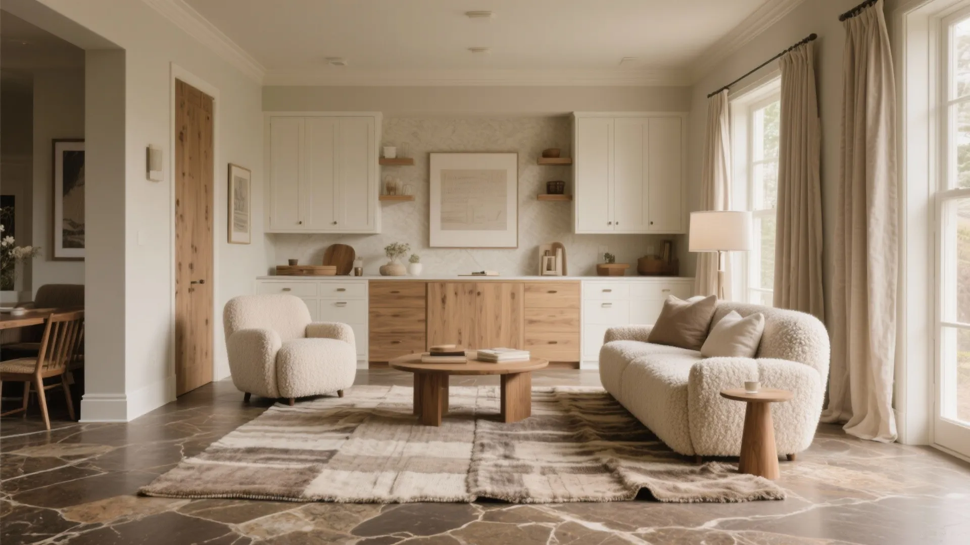 Warm, Earthy Granites with Wood and Textiles for Coziness