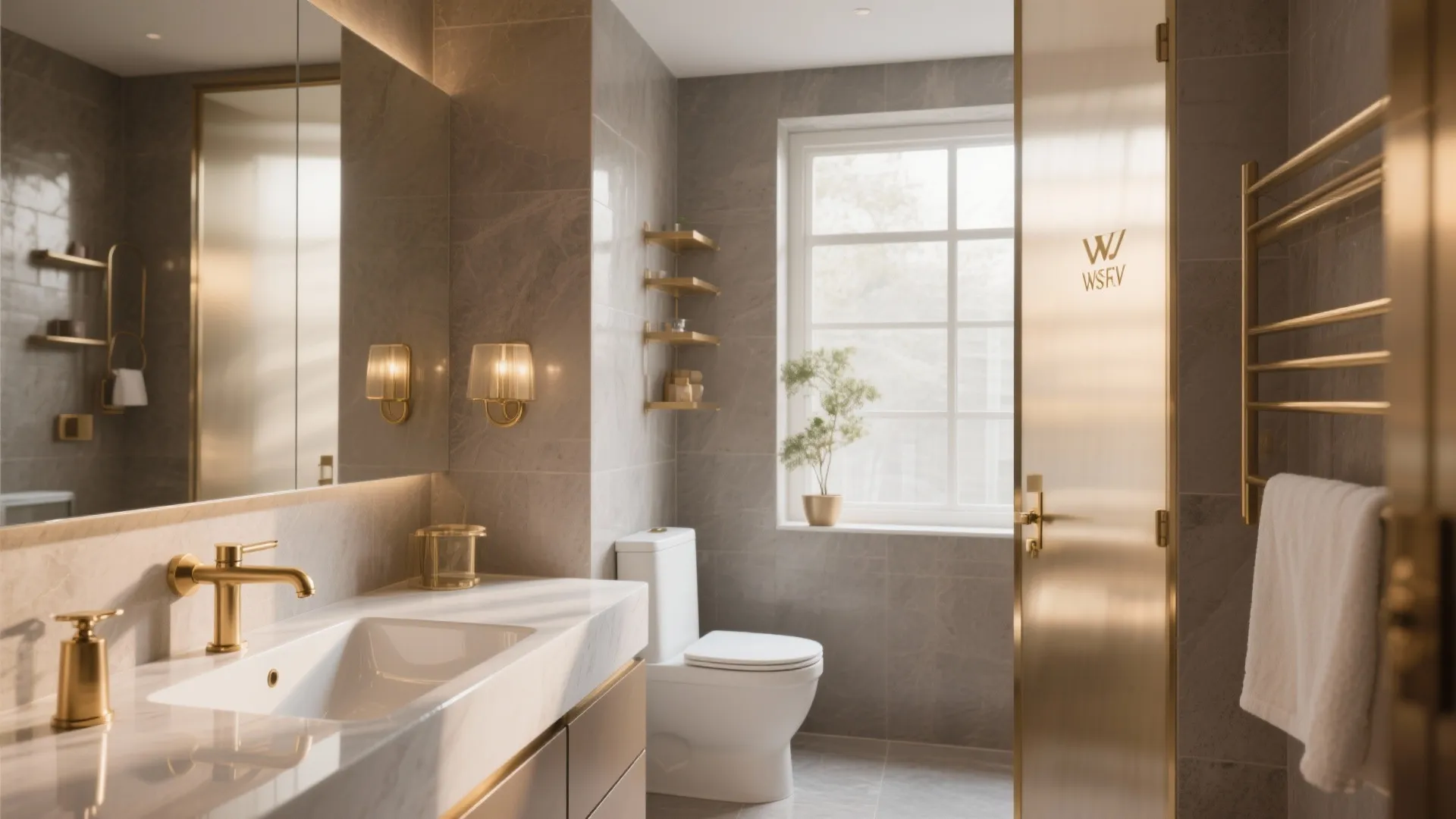 7. Warm Gray with Brass Fixtures
