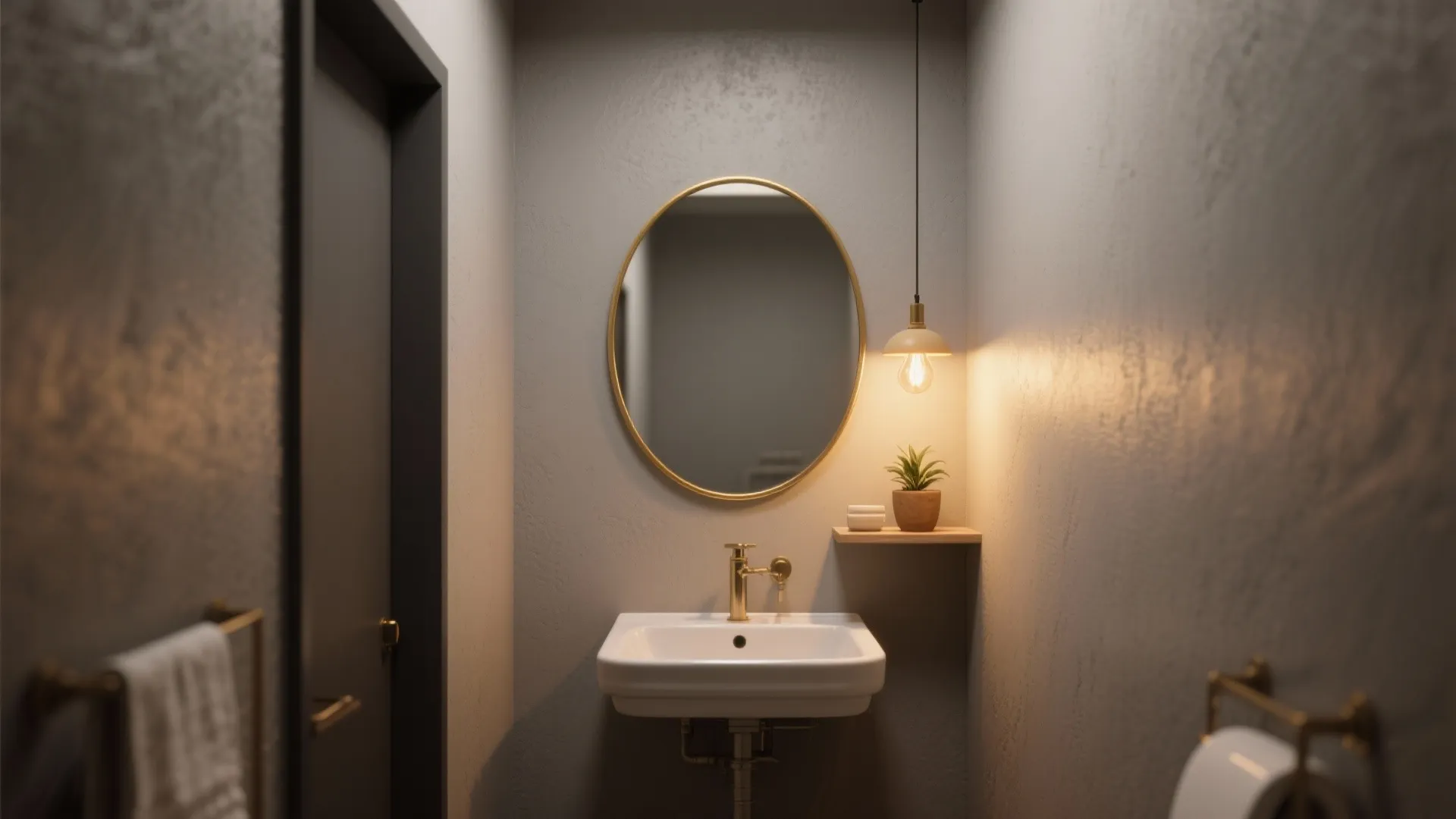 2. Warm Gray Paint and Gold-Framed Mirror