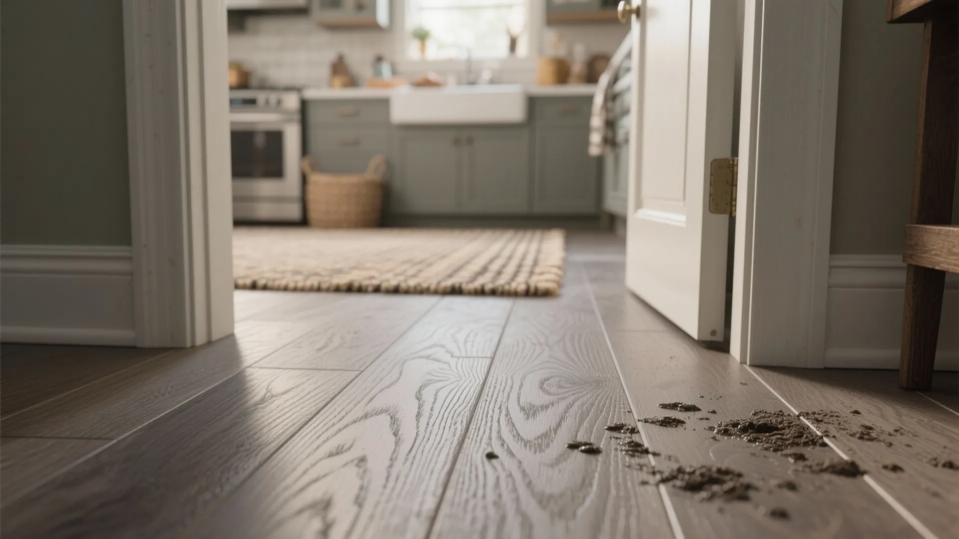 2. Warm gray with natural wood grain for a cozy look