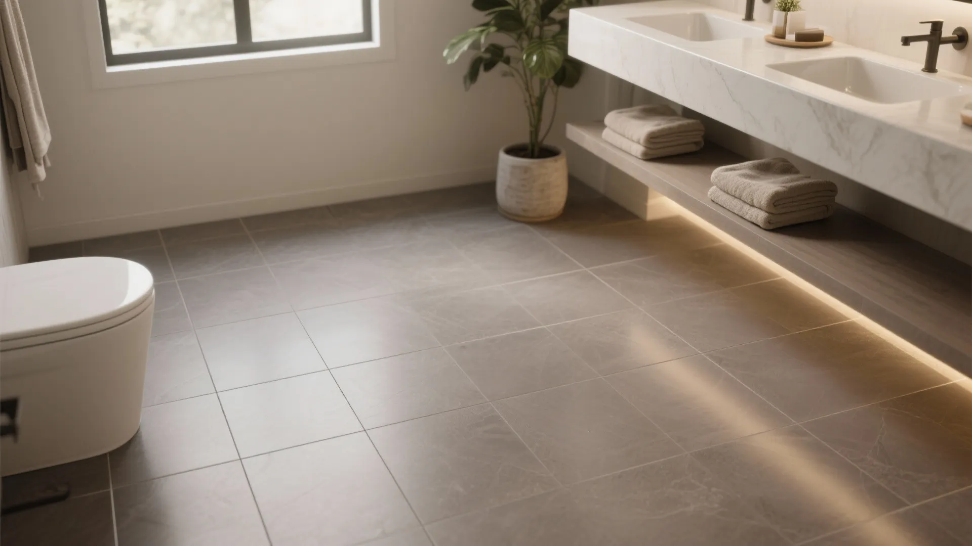 1. Warm gray large-format porcelain