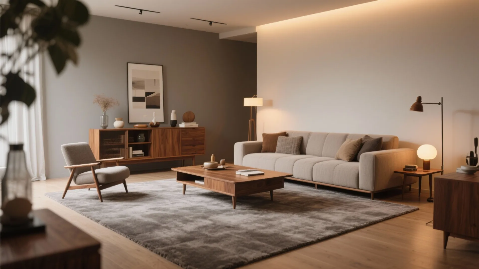 Warm Gray with Wooden Furniture