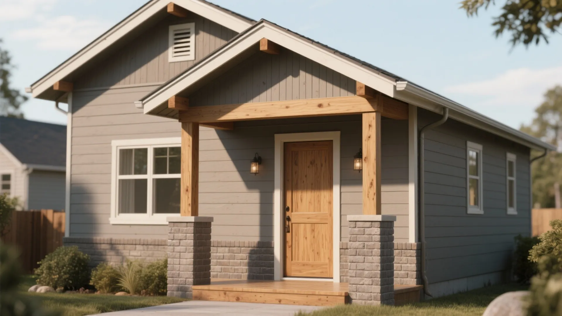 4. Warm Gray with Natural Wood Elements