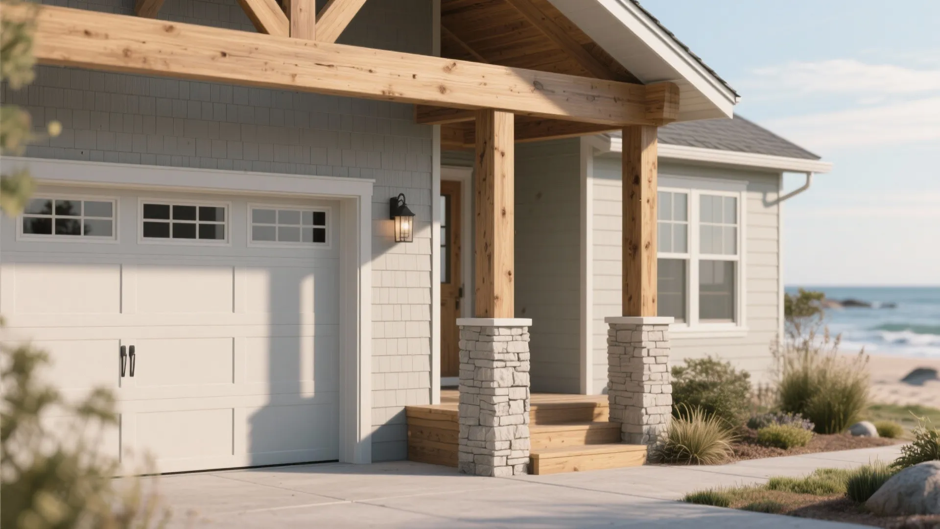 2. Warm Light Gray with Natural Wood Accents