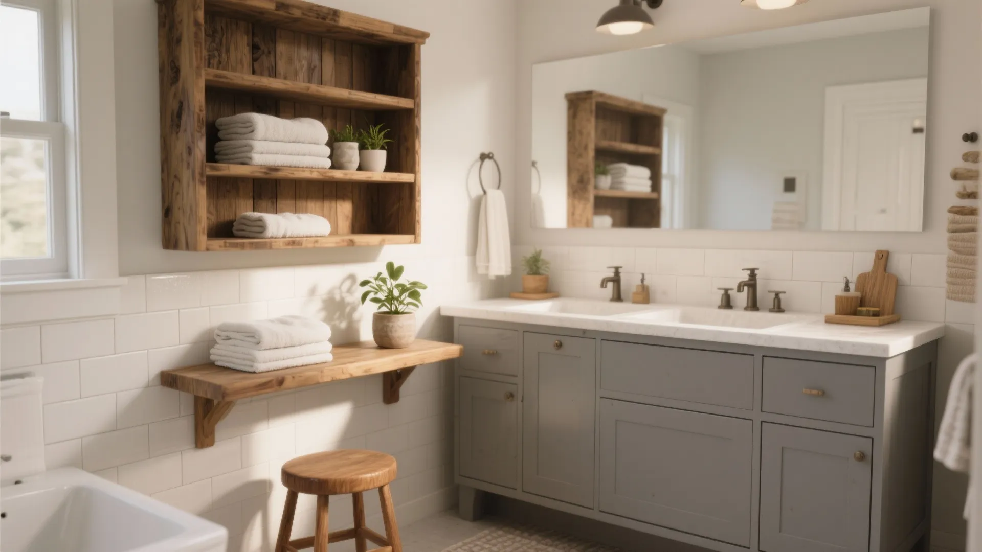 2. Warm gray with wood accents