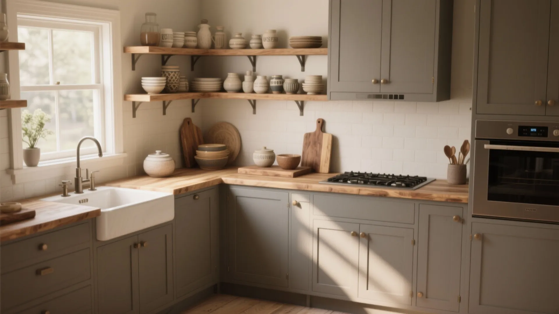 1. Warm gray with wood accents