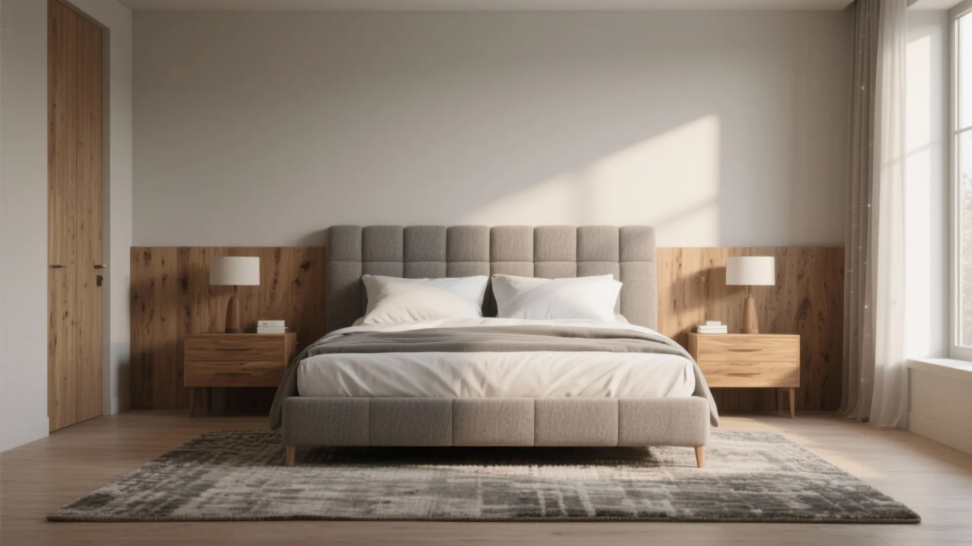 2. Warm-Gray with Wood Accents