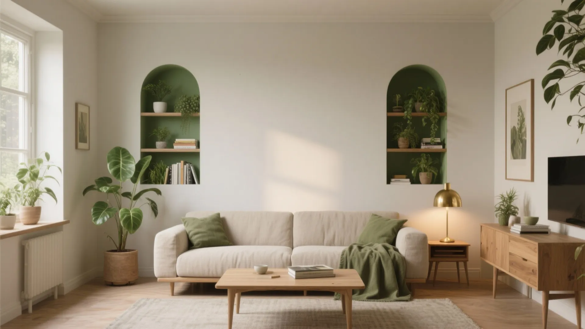 Warm Neutrals with Earthy Green Accents