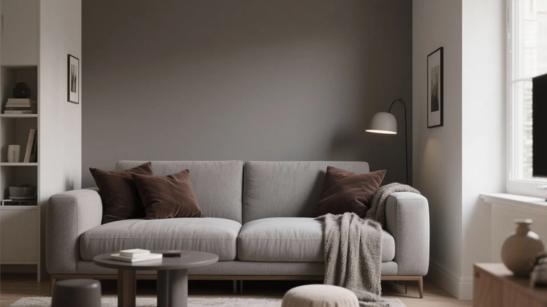 1. Warm Grey Walls with Chocolate Accents