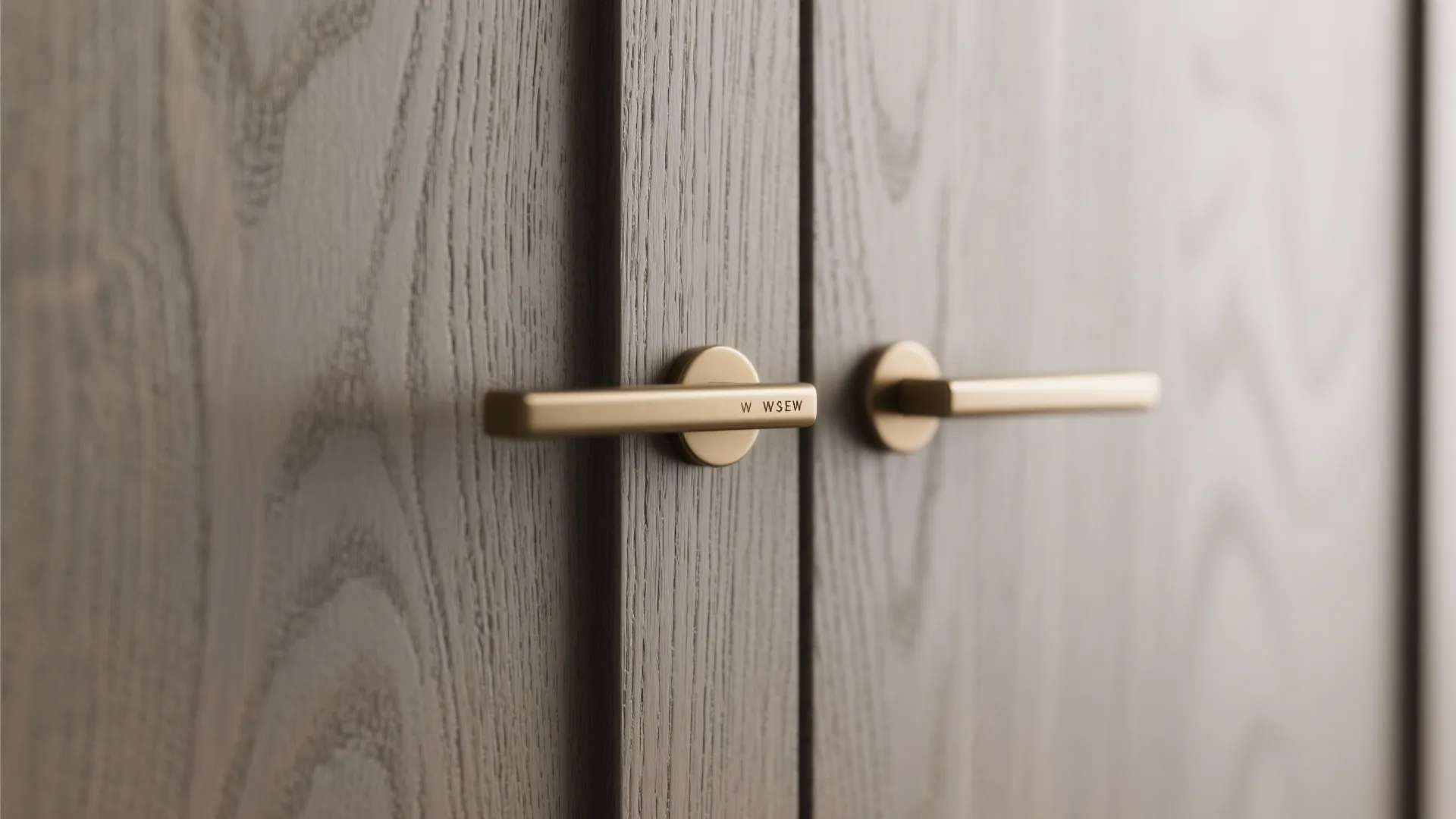 1. Warm Grey Oak with Matte Brass Accents