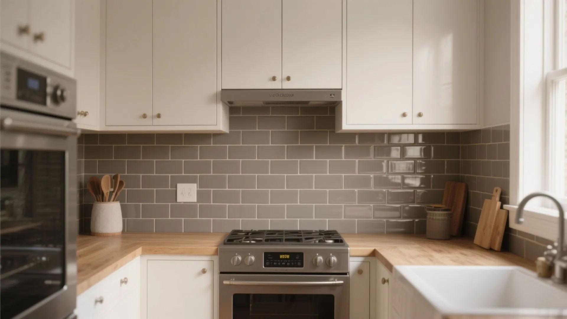2. Subway tiles in warm grey for timeless appeal