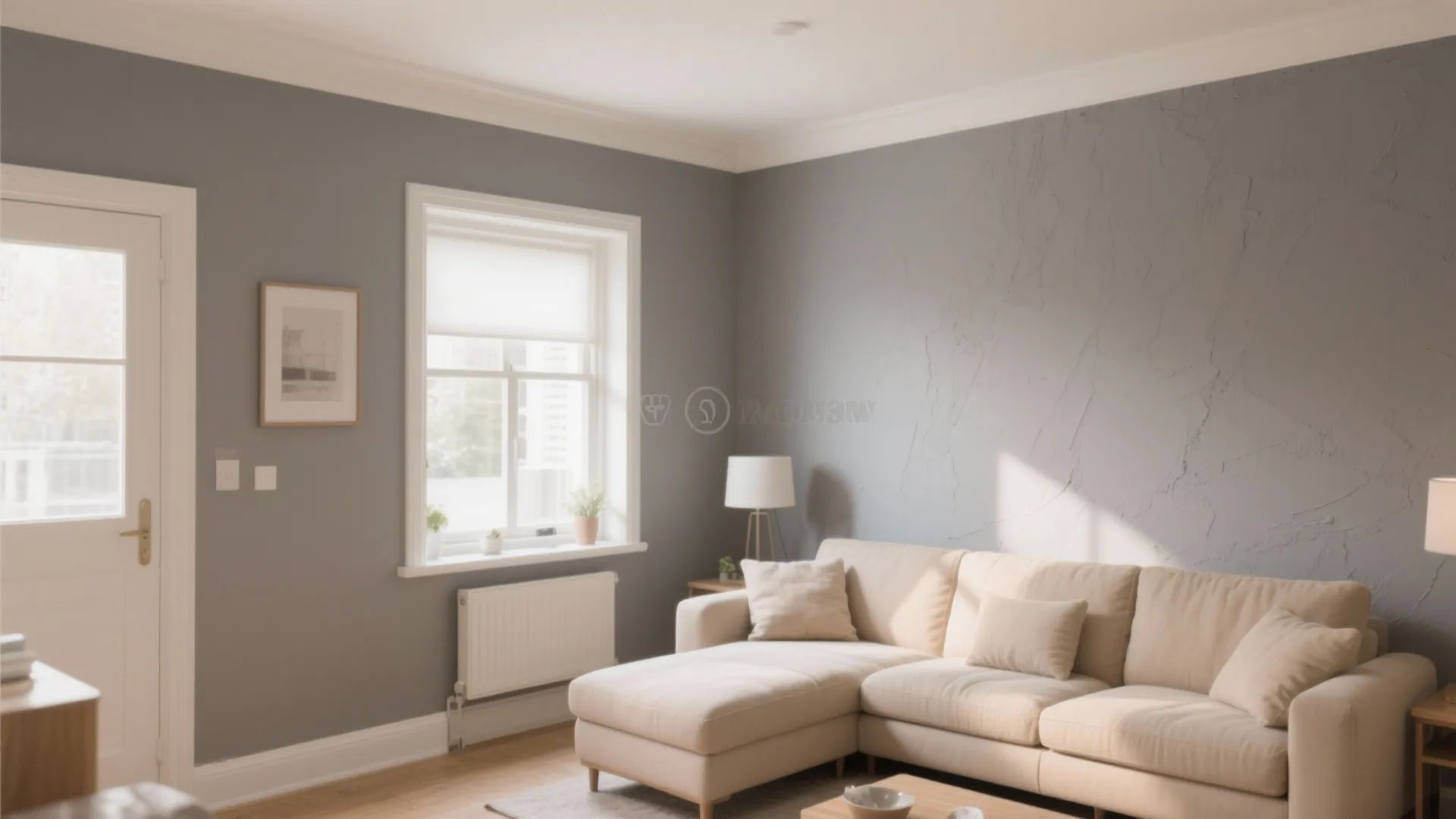 7. Warm Grey Walls with Cream Ceiling