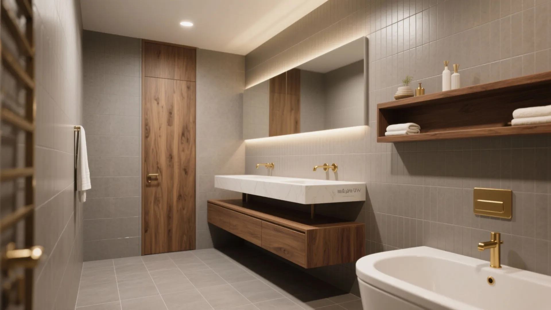 Warm Grey + Wood Pairing for a Cozy Modern Bathroom